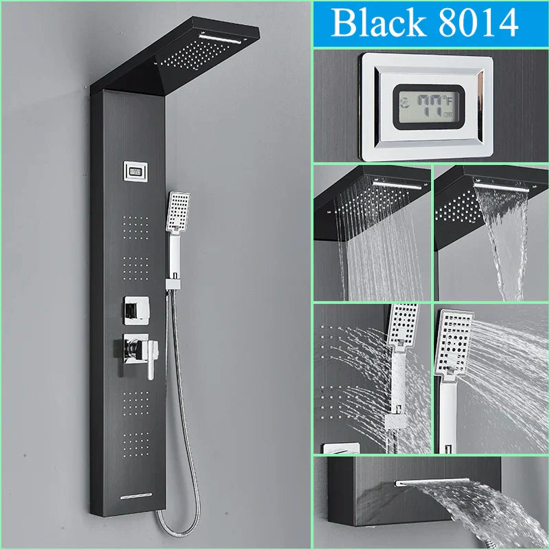 صنبور دش أسود مثبت على الحائط من DecorBites™ مع شلال مطري وخلاط ساخن وبارد