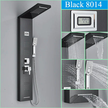 صنبور دش أسود مثبت على الحائط من DecorBites™ مع شلال مطري وخلاط ساخن وبارد