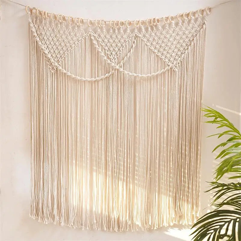 Decobites Bohemia Macrame Cotton Curtain Tapetsry Wall Hanging for Bedside, Door, Window