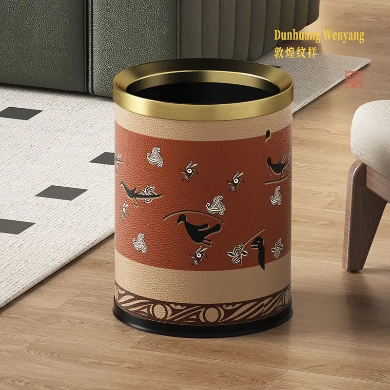 DecorBites™ Leather Trash Bin Gold/Silver Metal Large Capacity for Home & Hotel