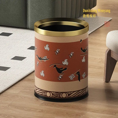 DecorBites™ Leather Trash Bin Gold/Silver Metal Large Capacity for Home & Hotel