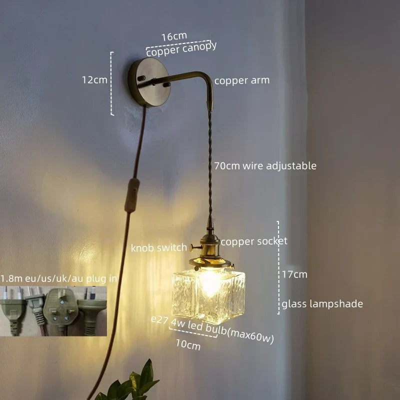 Lámpara de pared LED DecorBites™ de cobre y cristal, moderna luz de noche para pasillo.