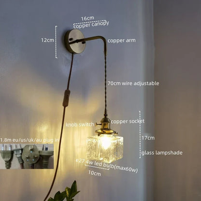 Lámpara de pared LED DecorBites™ de cobre y cristal, moderna luz de noche para pasillo.