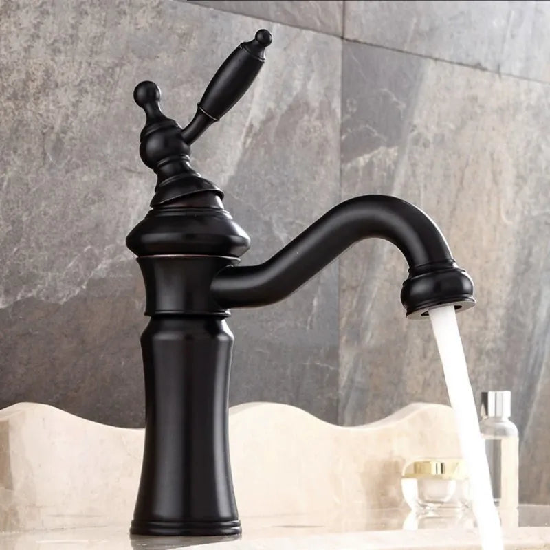 Wash-basin Faucet Black/Silver Brass Fashion Bathroom Large Bend Mouth Type Single Handle Faucet Sink Cold Hot Water Mixer Taps