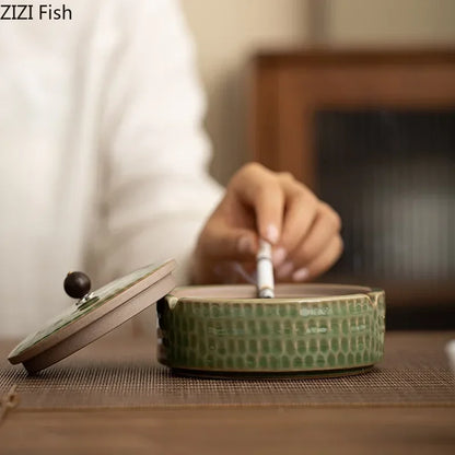 DecorBites™ Ceramic Ashtray with Lid - Stylish Smoking Accessories for Home and Office