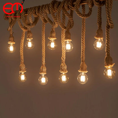 DecorBites™ Hemp Rope Pendant Light Holder, Industrial Loft Personality Edison Lamp