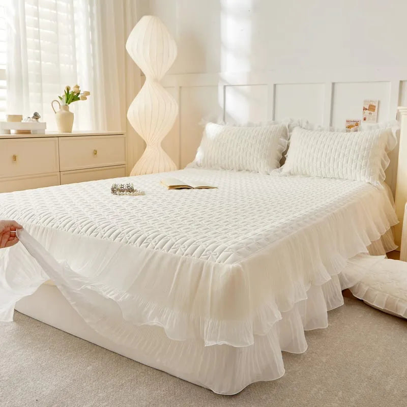 Decobites Lace Ruffles Cooling Bed Skirt Set with Pillowcases