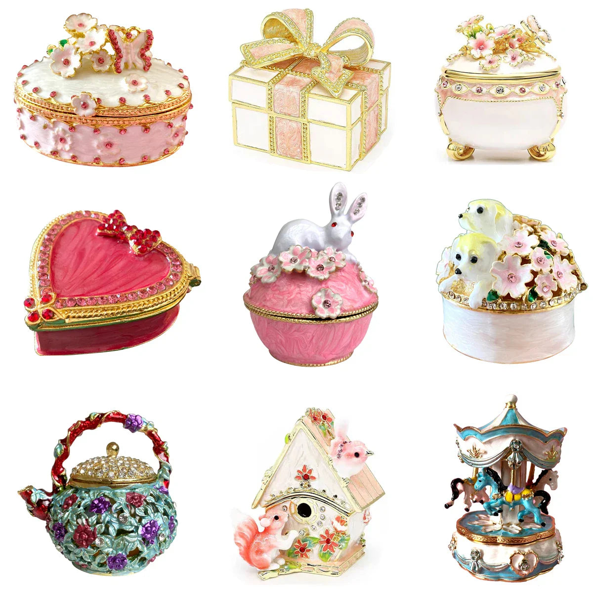 DecorBites™ Enameled Metal Jewelry Trinket Box Figurines Hand Painted Storage Case