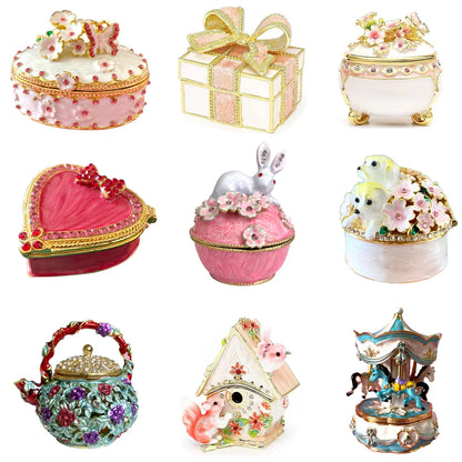 DecorBites™ Enameled Metal Jewelry Trinket Box Figurines Hand Painted Storage Case