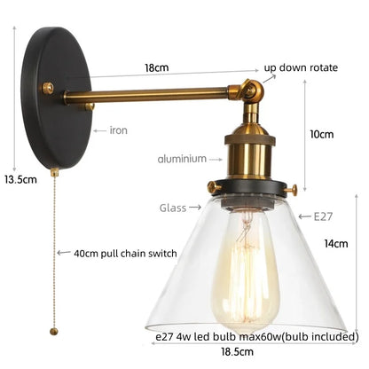 Decorbites™ Klares Glas Eisen LED Wandlampe Rustikales Industrielles Vintage Steckdosensleuchte