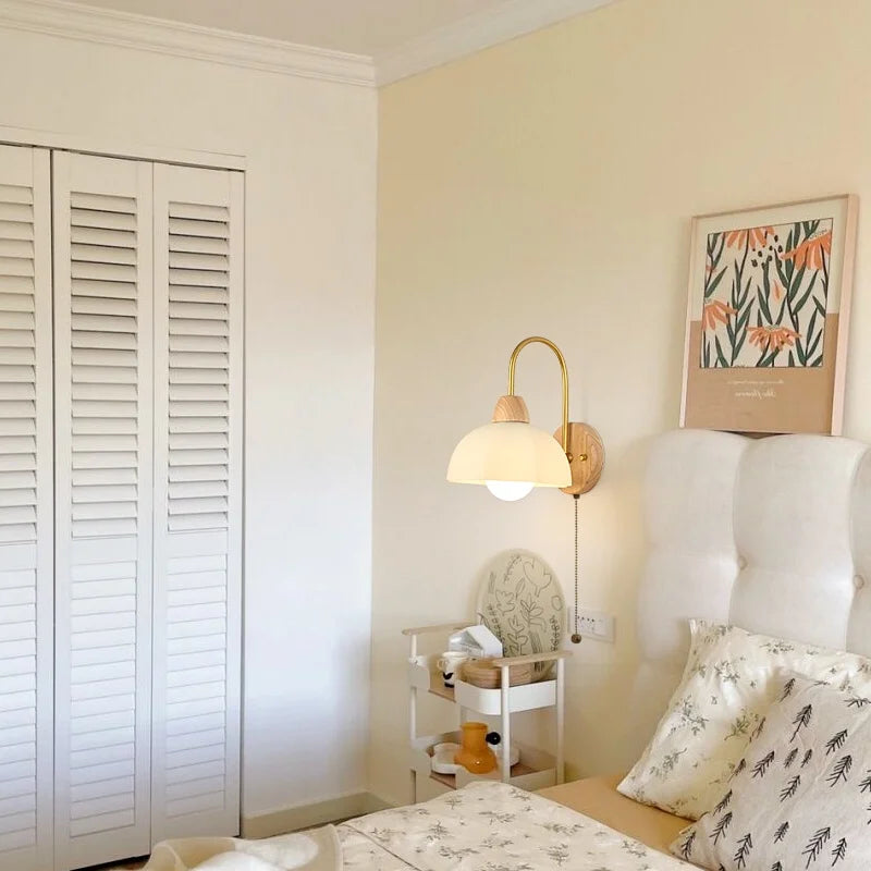 DecorBites™ Glass Wood LED Wall Lights Decor for Bedroom Living Room Coffee Mirror Bedside Lamp