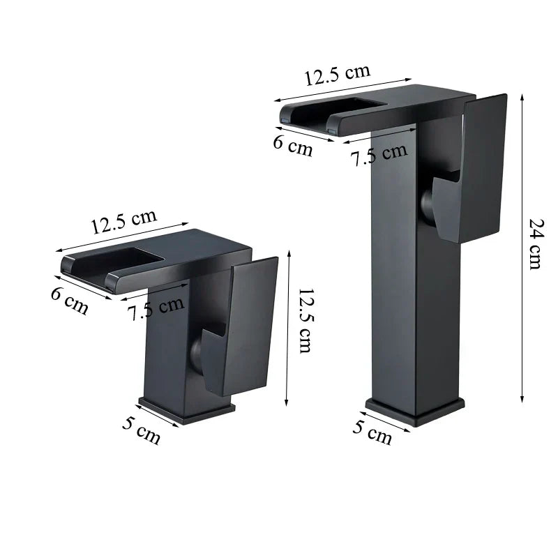 Grifo de lavabo DecorBites™ con luz LED tipo cascada: Grifo mezclador negro con luz, para fregadero de cocina de montaje sobre encimera