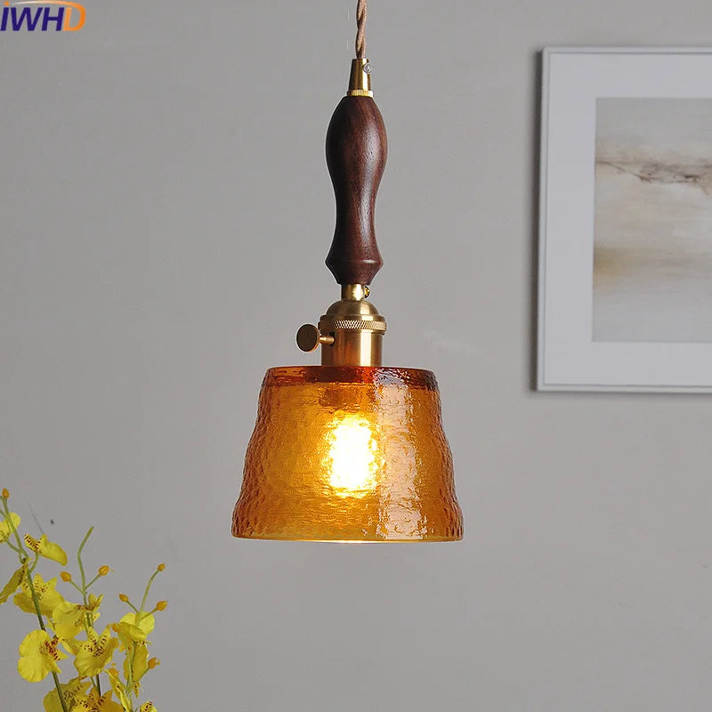 DecorBites™ Amber Pendant Light: Nordic Copper Hanging Lamp for Modern Home Decor