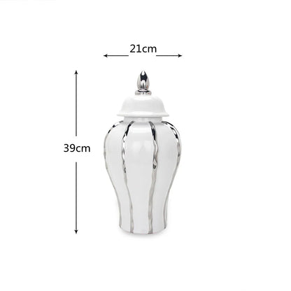 DecorBites™ Silver Striped Porcelain Ginger Pot Vase.