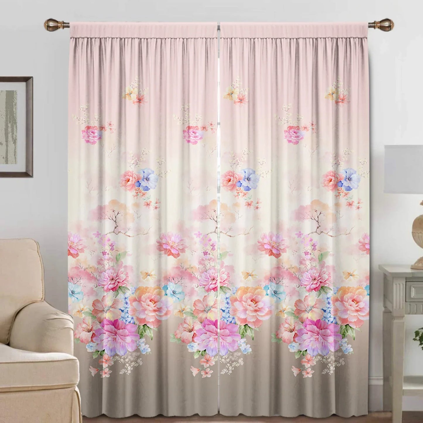 Decobites Pink Floral Bag Curtains for Home Decoration, Kitchen, Coffee Shop, Living Room