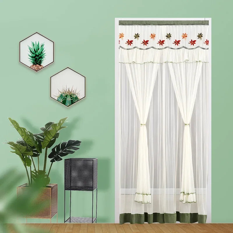 Decobites Lace Embroider Anti-Mosquito Net Door Curtains - Pleated Design for Light and Air Flow