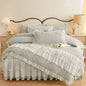 Decobites Quilted Embroidery Bedding Set with Lace Ruffles, Duvet Cover, Bed Skirt - Various Colors