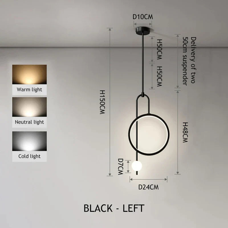 Lámpara de techo colgante LED con bola de vidrio anillo negro dorado Decorbites™