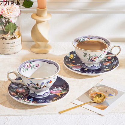 DecorBites™ Flowers Pattern Ceramic Cup & Saucer Set for Dining Table, Coffee, Tea, Juice