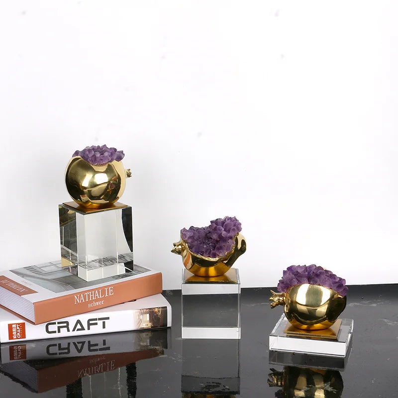 DecorBites™ Brass Purple Crystal Pomegranate Ornament - Luxury Home Decor & Artwork