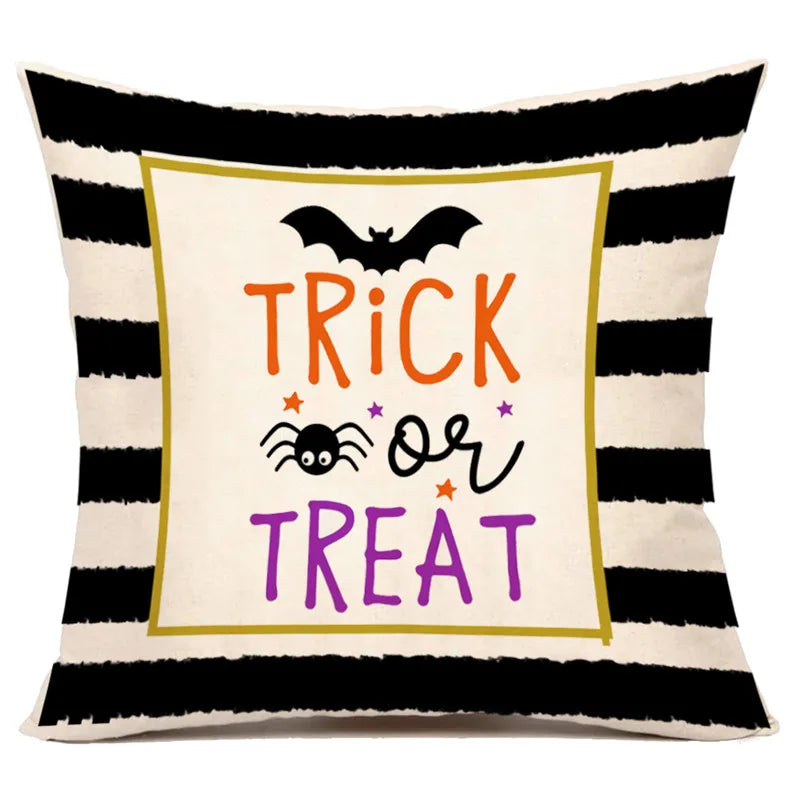 Funda de cojín de lino Decorbites™ de Halloween para la decoración del salón y el sofá - Truco o trato