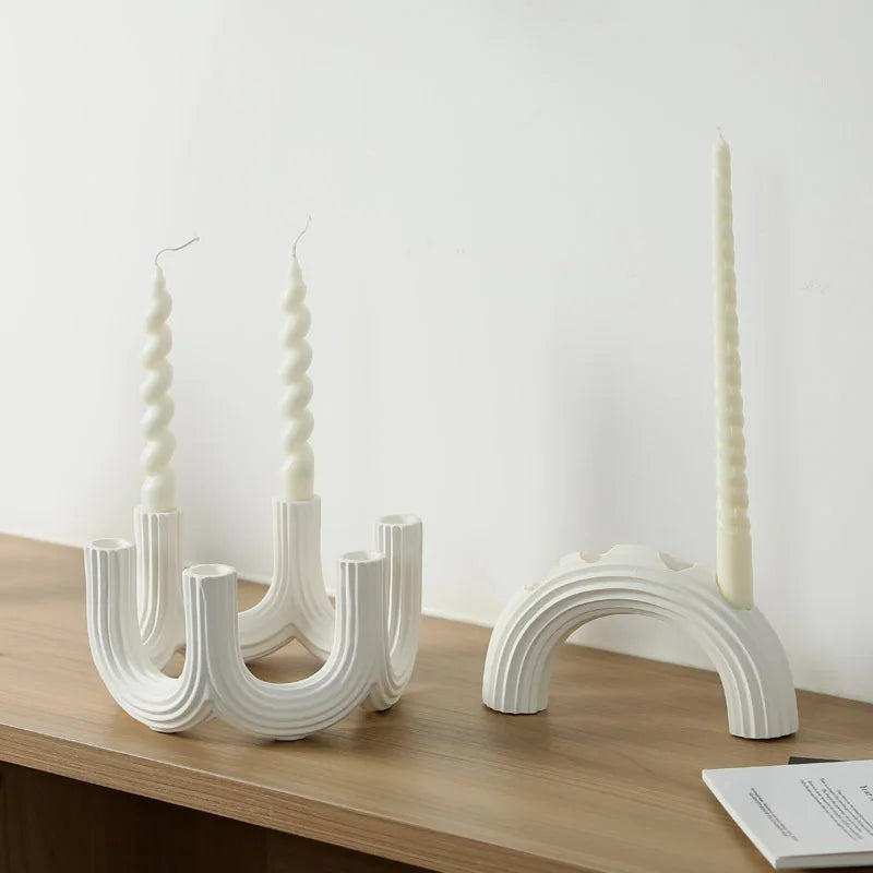 DecorBites™ Elegant White Ceramic Candlestick Holder for Home Decor and Dining Table