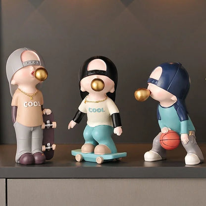 DecorBites™ Boys Sports Statues: Basketball, Football, Skateboarding. Children's Decor, Gifts, Sculpture.