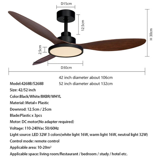 DecorBites™ 52" Fashion Plastic Blade Ceiling Fan with Lamp and Remote Control