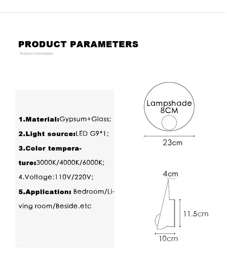 DecorBites™ Gypsum Glass LED Wall Sconce Minimalist Lighting for Bedroom Aisle Surface Mounted