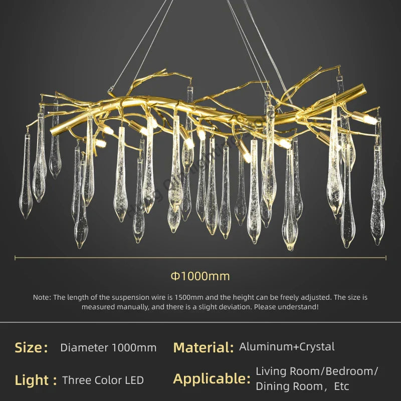 DecorBites™ Large Droplet Crystal Chandelier: Modern Bedroom & Restaurant Pendent Lamp