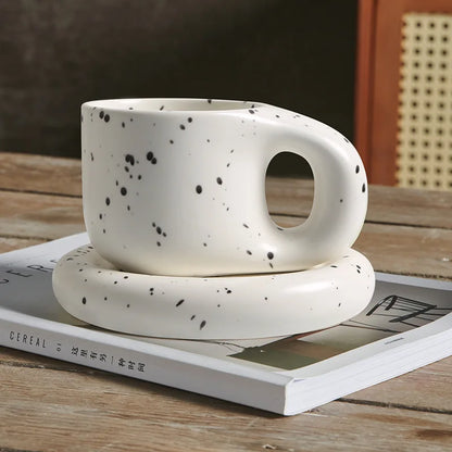 DecorBites™ Ink Splash Ceramic Mug Set with Oval Plate - 400ml Capacity