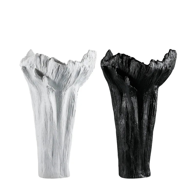 DecorBites™ Irregular Resin Vase Black White Flowers Handicraft Ornaments Home Decor