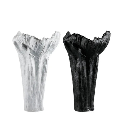 DecorBites™ Irregular Resin Vase Black White Flowers Handicraft Ornaments Home Decor