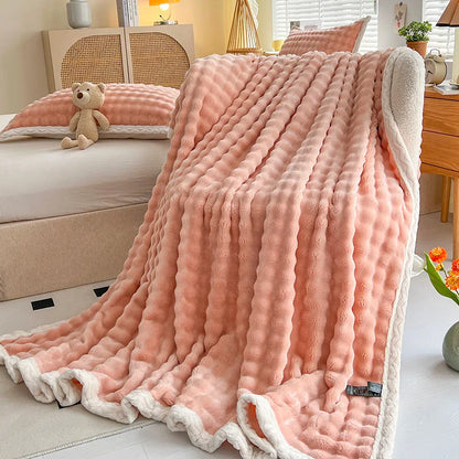 Decobites Plush Velvet Bed Blanket for Cozy Autumn Warmth, Soft Coral Fleece Sofa Throw