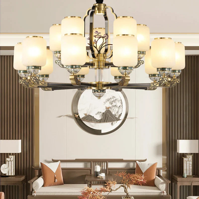 DecorBites™ Chinese Jade Chandelier | Modern Duplex Villa Lighting
