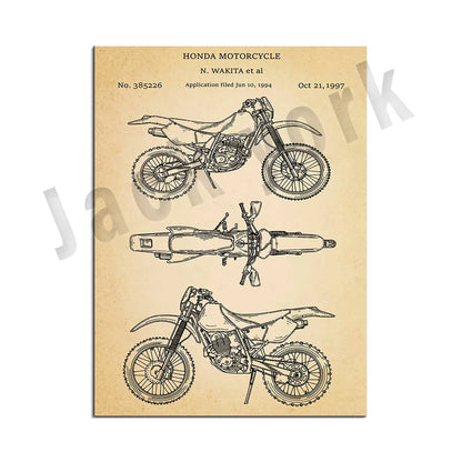 DecorBites™ Dirt Bike Patent Blueprint Poster Canvas Wall Art