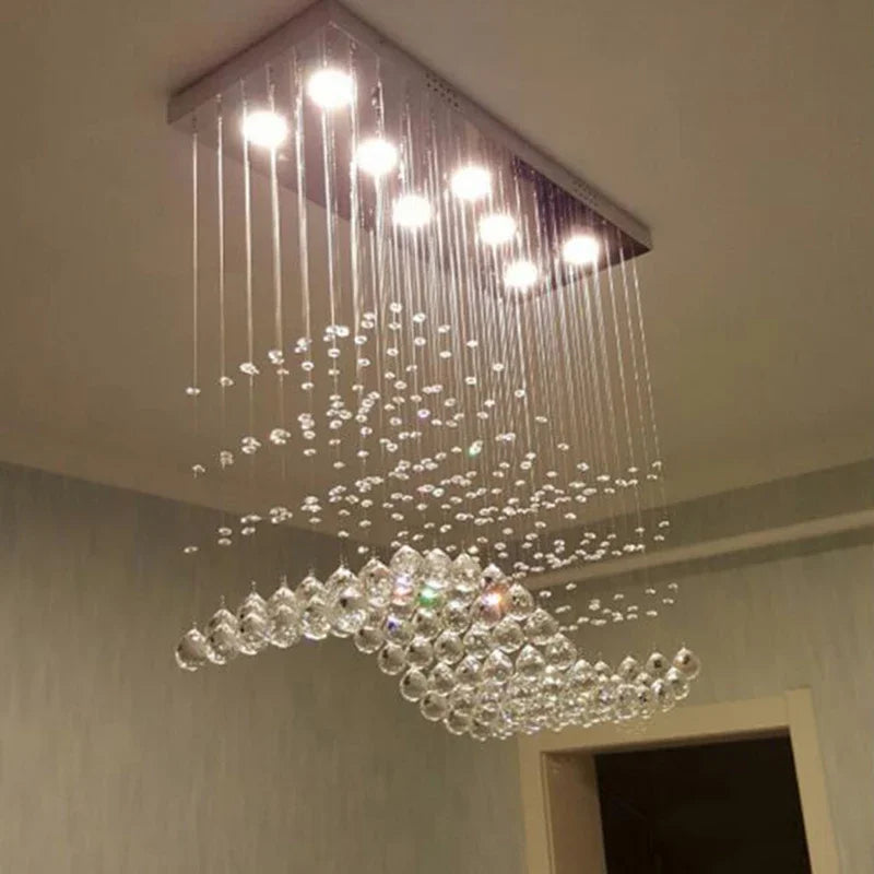 Lámpara de araña LED de cristal DecorBites™: Elegante lámpara colgante rectangular para el hogar, la oficina y la cafetería.