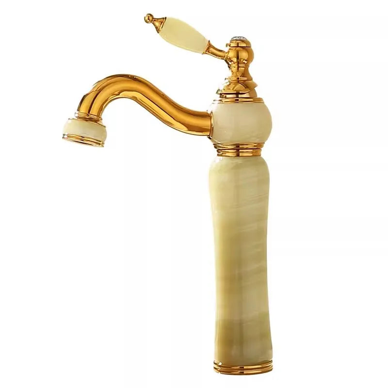 Decorbites™ Grifo de Lavabo de Baño en Oro, Jade y Latón | Montado en Cubierta Mezclador de Agua Caliente y Fría
