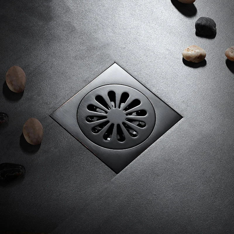 DecorBites™ Brass Square Shower Room Floor Drain with Hair Strainer - 10*10cm