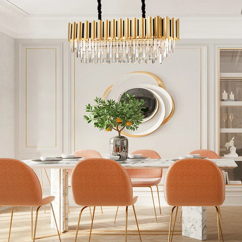 DecorBites™ Gold Crystal LED Chandelier: Modern Luxe Lighting Fixture for Home Decor