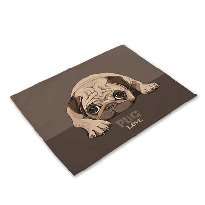 DecorBites™ Cute Dog Linen Dining Mats Coasters 42*32cm Home Decor