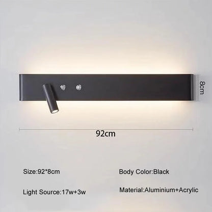 مفتاح إضاءة حائط LED طويل من DecorBites™ بقوة 8 وات/20 وات، تركيبات من الألومنيوم لغرفة المعيشة وغرفة النوم.