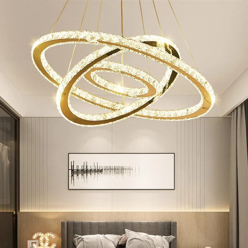 Decorbites™ Lámpara de Araña de Cristal LED Gold Gloss para Sala de Estar de Lujo Moderno