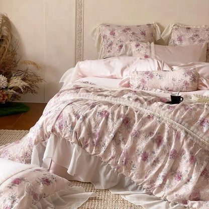 Decobites Floral Lace Princess Wedding Bedding Set in Egyptian Cotton