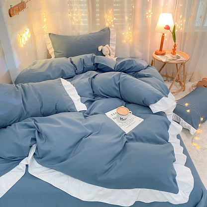 DecorBites™ Cotton Ruffle Edge Duvet Cover Set - Soft, Thick, Solid Color