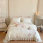 Decobites Luxury Princess Wedding Bedding Set with Flowers Embroidery & Lace Ruffles