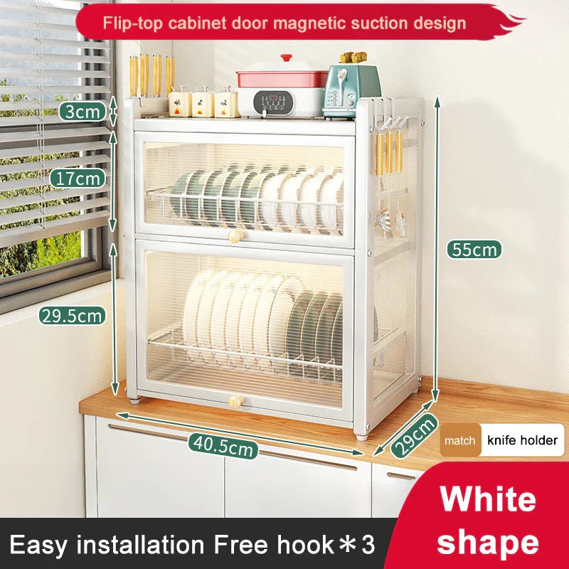 Escurridor de platos de cocina DecorBites™ de doble capa con jaula para palillos y cesta para vajilla