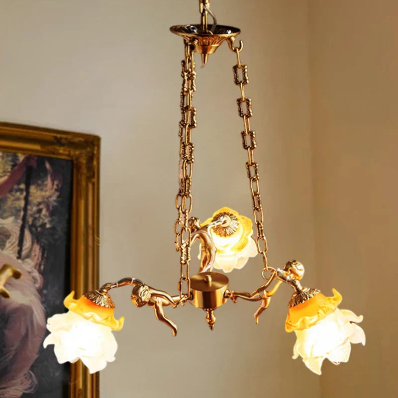 DecorBites™ Brass Angel Chandelier: Luxury Burnishing Pendant Lights for Living Room