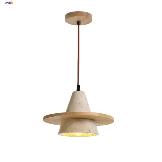 DecorBites™ LED Wood Pendant Light Adjustable Yellow Stone Bedroom Coffee Hanging Lamp