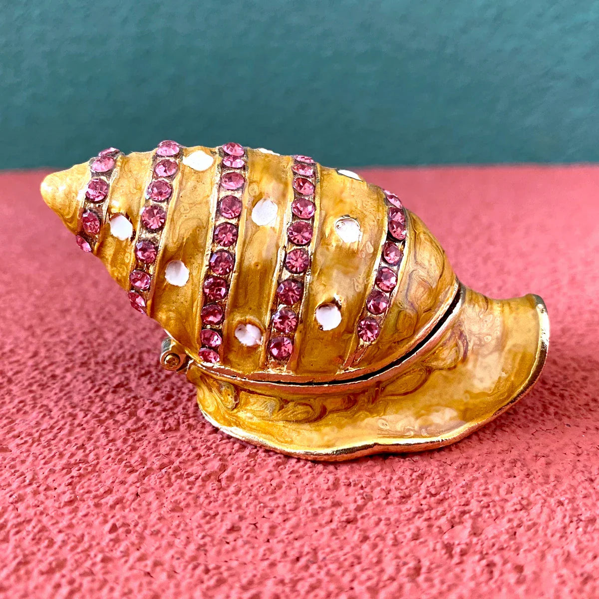 DecorBites™ Jeweled Conch Trinket Box: Enamel Shell Jewelry Holder & Home Decor